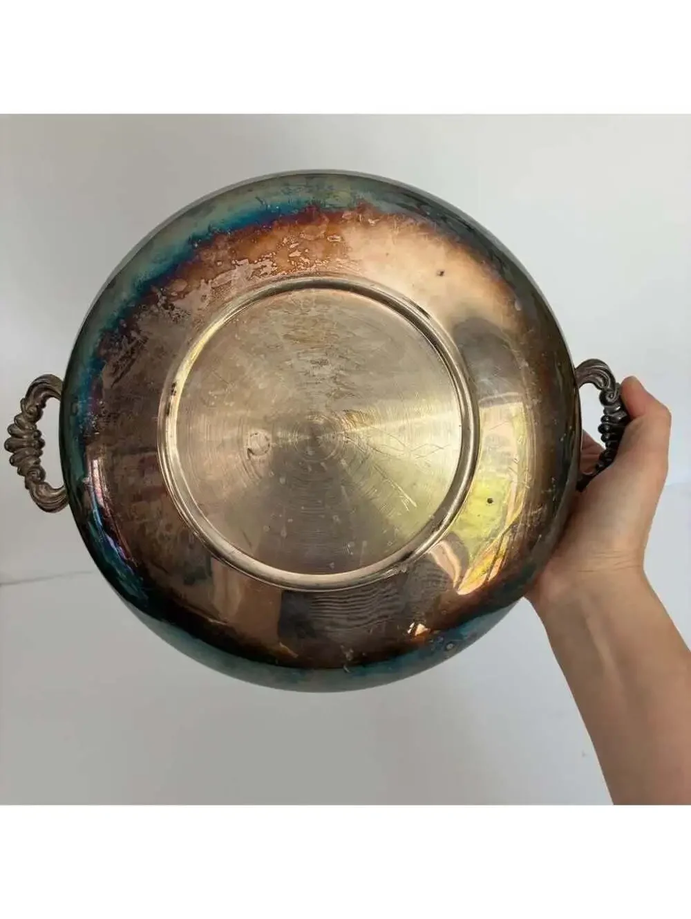 Vintage F.B. Rogers Silver Co 1544 Covered Casserole Serving Dish Rainbow Patina
